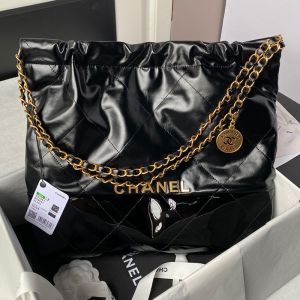 Chanel AS3261 Large 22 Hobo Bag with Chanel Letters in Patent Leather and Calfskin Black