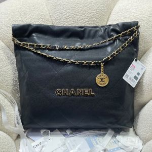 Chanel AS3261 Large 22 Hobo Bag with Chanel Letters in Texture Calfskin Black