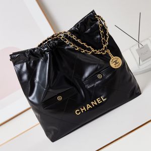 Chanel AS3261 22 Handbag with Two Pockets in Shiny Calfskin Black