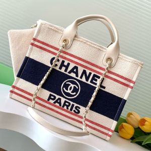 Chanel AS3351 Deauville Shopping Bag in Chanel Paris Printed Canvas Navy Blue