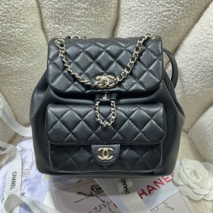Chanel AS3618 Large Duma Backpack with Woven Chain Strap in Calfskin Black