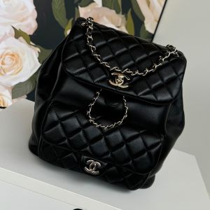 Chanel AS3618 Large Duma Backpack with Woven Chain Strap in Lambskin Black