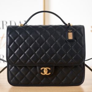 Chanel AS3662 Backpack with Chain Strap in Texture Calfskin Black