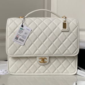 Chanel AS3662 Large Backpack in Texture Calfskin White