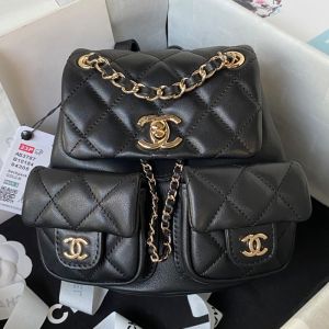 Chanel AS3787 Backpack with Logo Pockets in Calfskin Black