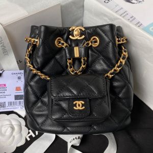 Chanel AS3947 Backpack with Logo Pocket in Calfskin Black