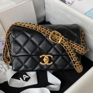 Chanel AS3984 Armpit Bag with Braided Adjustable Chain in Calfskin Black