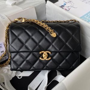 Chanel AS3994 Armpit Bag with Braided Adjustable Chain in Calfskin Black