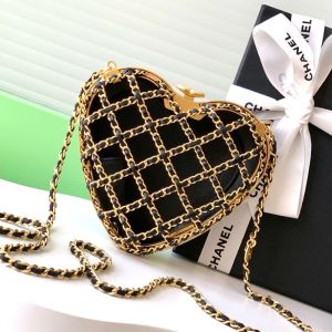 Chanel AS4027 Heart-Shaped Hollow Shoulder Bag with Chain in Lambskin Black