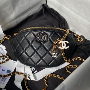 Chanel AS4113 Waist Bag with Enamel CC Logo in Lambskin Black