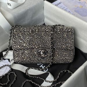 Chanel AS4142 Mini Evening Crossbody Bag with Chain in Strass and Calfskin Black