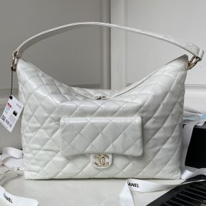 Chanel AS4339 Hobo Bag with Logo Flap Pocket in Calfskin White