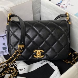 Chanel AS4340 Mini Messenger Bag with Chain in Lambskin Black
