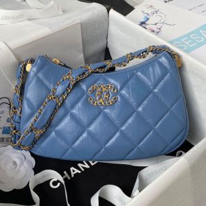 Chanel AS4422 Hobo Handbag with Chunky Chain Strap in Calfskin Blue