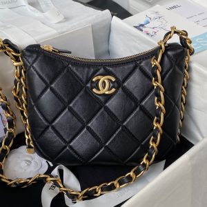 Chanel AS4443 Hobo Bag with Chunky Chain Strap in Lambskin Black