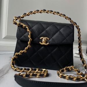 Chanel AS4472 Crossbody Bag with Chain Strap in Texture Calfskin Black