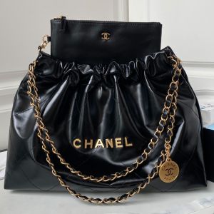 Chanel AS4486 Large 22 Hobo Bag with Chanel Letters in Shiny Calfskin Black/Gold