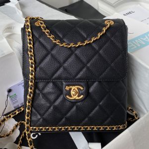 Chanel AS4490 Backpack with CC Camellia Logo in Grained Calfskin Black
