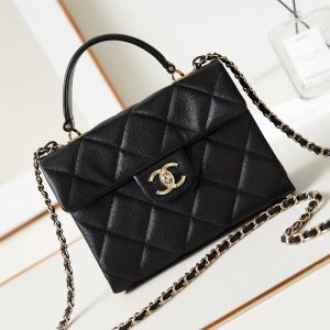 Chanel AS4711 Kelly Handbag with Chain Strap in Grained Calfskin Black