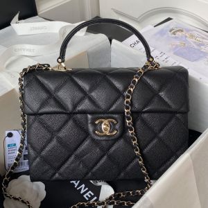 Chanel AS4712 Kelly Handbag with Chain Strap in Grained Calfskin Black