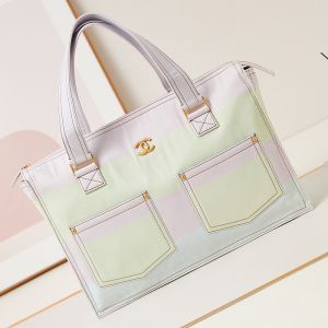 Chanel AS4719 Large Shopping Bag with Two Pocket in Printed Denim Multicolor