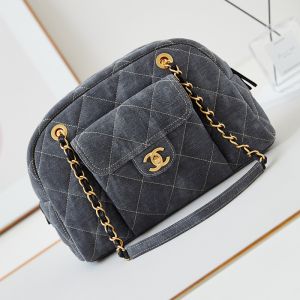 Chanel AS4812 Bowling Bag with Logo Pocket in Denim Grey