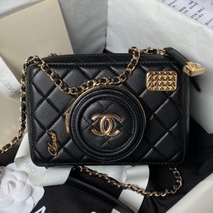 Chanel AS4817 Camera Bag with Lens Cap Pocket in Lambskin Black