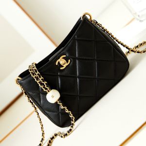 Chanel AS4859 Mini Hobo Bag with Pearl Ball in Lambskin Black