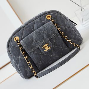 Chanel AS4905 Small Bowling Bag with Logo Pocket in Denim Grey