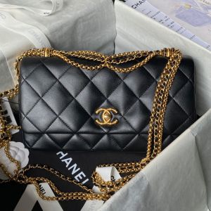 Chanel AS4971 Flap Bag with Tassel Chain in Lambskin Black