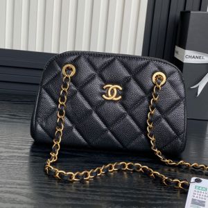 Chanel AS5137 Small Bowling Bag with Chain in Grained Calfskin Black