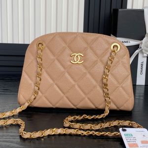 Chanel AS5138 Bowling Bag with Chain in Grained Calfskin Brown