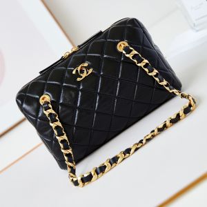 Chanel AS5152 Bowling Bag with Chain Strap in Shiny Lambskin Black