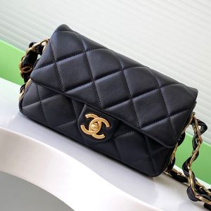 Chanel AS5174 Small Armpit Bag with Chunky Chain Strap in Lambskin Black
