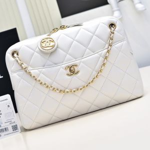 Chanel AS5187 Camera Bag with CC Gold Coin Pendant in Lambskin White