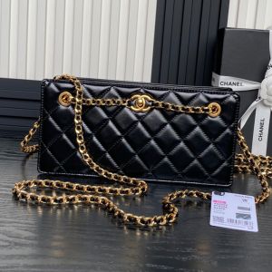 Chanel AS5203 Clutch with CC Buckle Chain in Shiny Lambskin Black