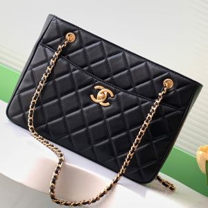 Chanel AS5215 Small Shopping Bag in Shiny Lambskin Black