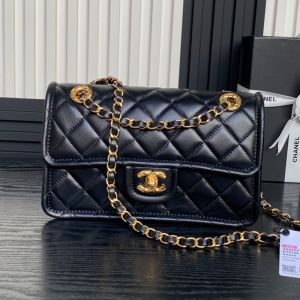 Chanel AS5225 Flap Bag with Quilted Logo in Lambskin Black