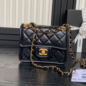 Chanel AS5226 Flap Shoulder Bag with Quilted Logo in Lambskin Black