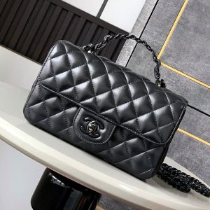 Chanel AS5243 Mini Flap Bag with Lacquered Handle in Lambskin Black