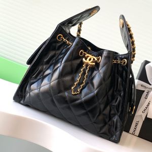 Chanel AS5293 Small Hobo Bucket Bag with Chain Strap in Calfskin Black
