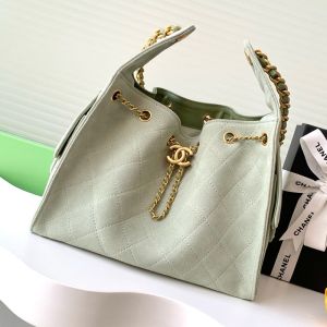 Chanel AS5293 Small Hobo Bucket Bag with Chain Strap in Suede Khaki