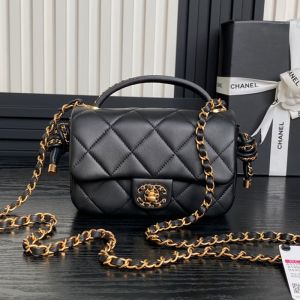Chanel AS5298 Mini Flap Bag with Top Handle in Lambskin Black