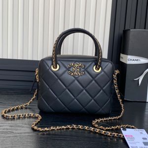 Chanel AS5300 Mini Bowling Bag with Braided Handle in Lambskin Black