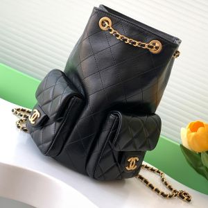 Chanel AS5310 Backpack with Logo Pockets in Shiny Lambskin Black