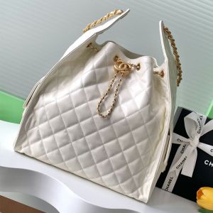 Chanel AS5311 Large Hobo Bucket Bag with Chain Strap in Calfskin White