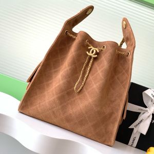 Chanel AS5311 Large Hobo Bucket Bag with Chain Strap in Suede Brown