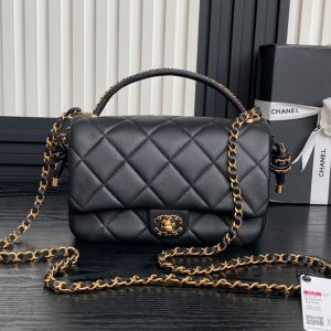 Chanel AS5317 Flap Bag with Top Handle in Lambskin Black