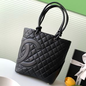 Chanel Mini Cambon Tote Bag with Maxi Logo in Calfskin Black