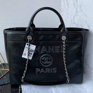 Chanel AS66941 Large Shopping Bag with Chain Strap in Calfskin Black